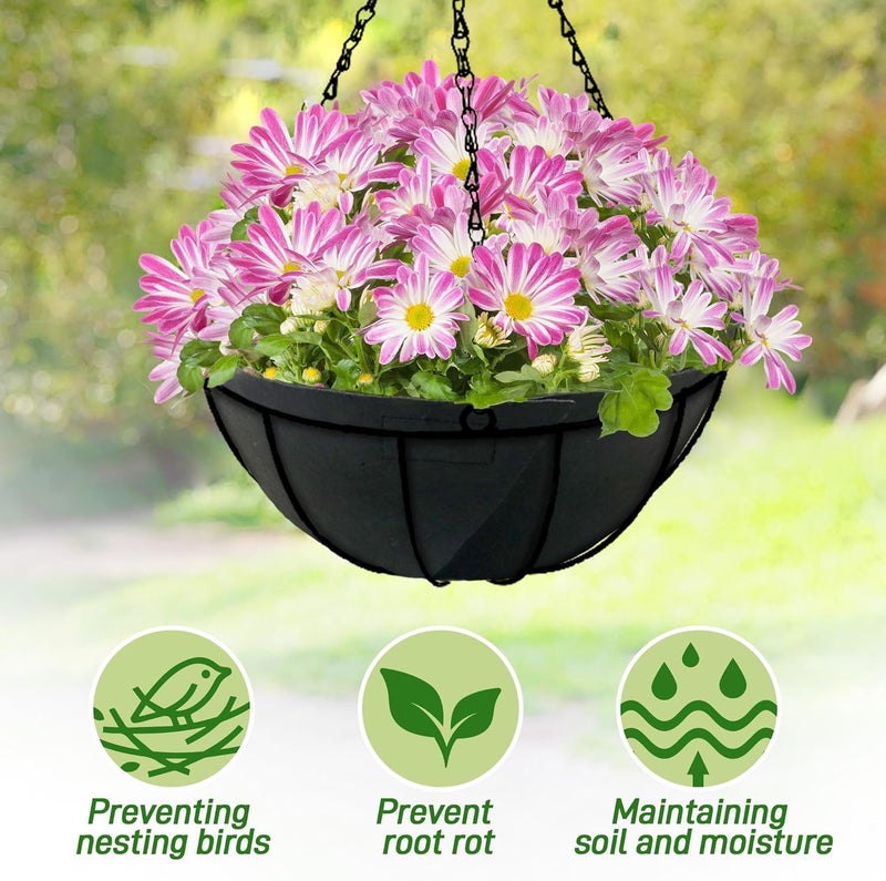 Sumloty 4 Pack 14 Inch Fabric Planter Basket Liner- Felt Flower Pot Liners Replacement Coco Fiber Liner for Hanging Basket Flowers Round Hanging Basket Liners Prevent Birds from Nesting - Image 4